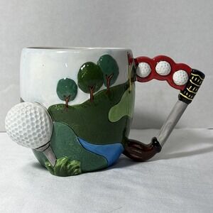 Golf 3D Coffee Mug With Tee Golfing Dimpled Ball Tea Cup Golf Club Handle